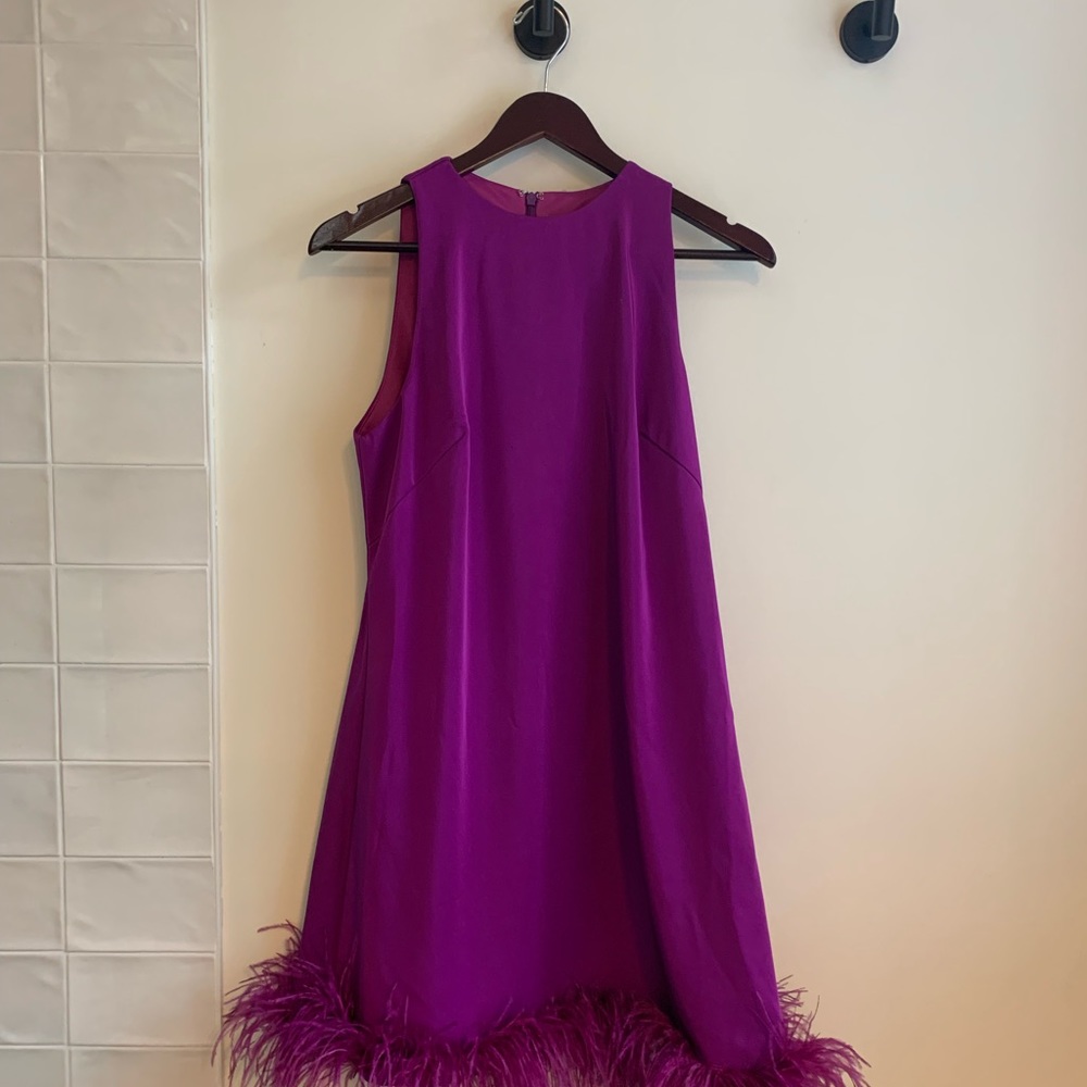 Mac Dugal cocktail dress with feathers